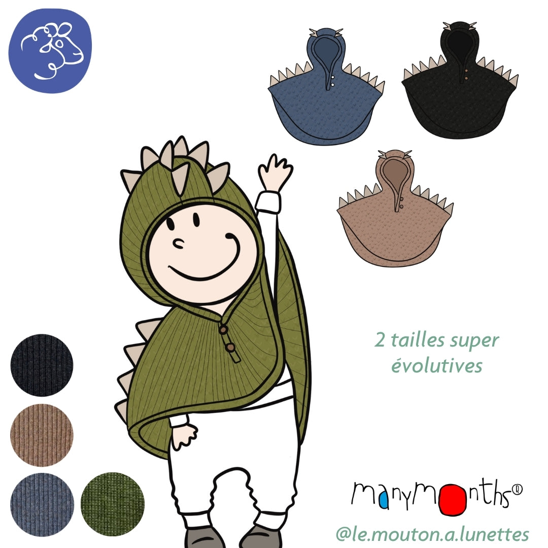 Cape DINO ManyMonths en laine mérinos avec capuche - PREVENTE 2026/27