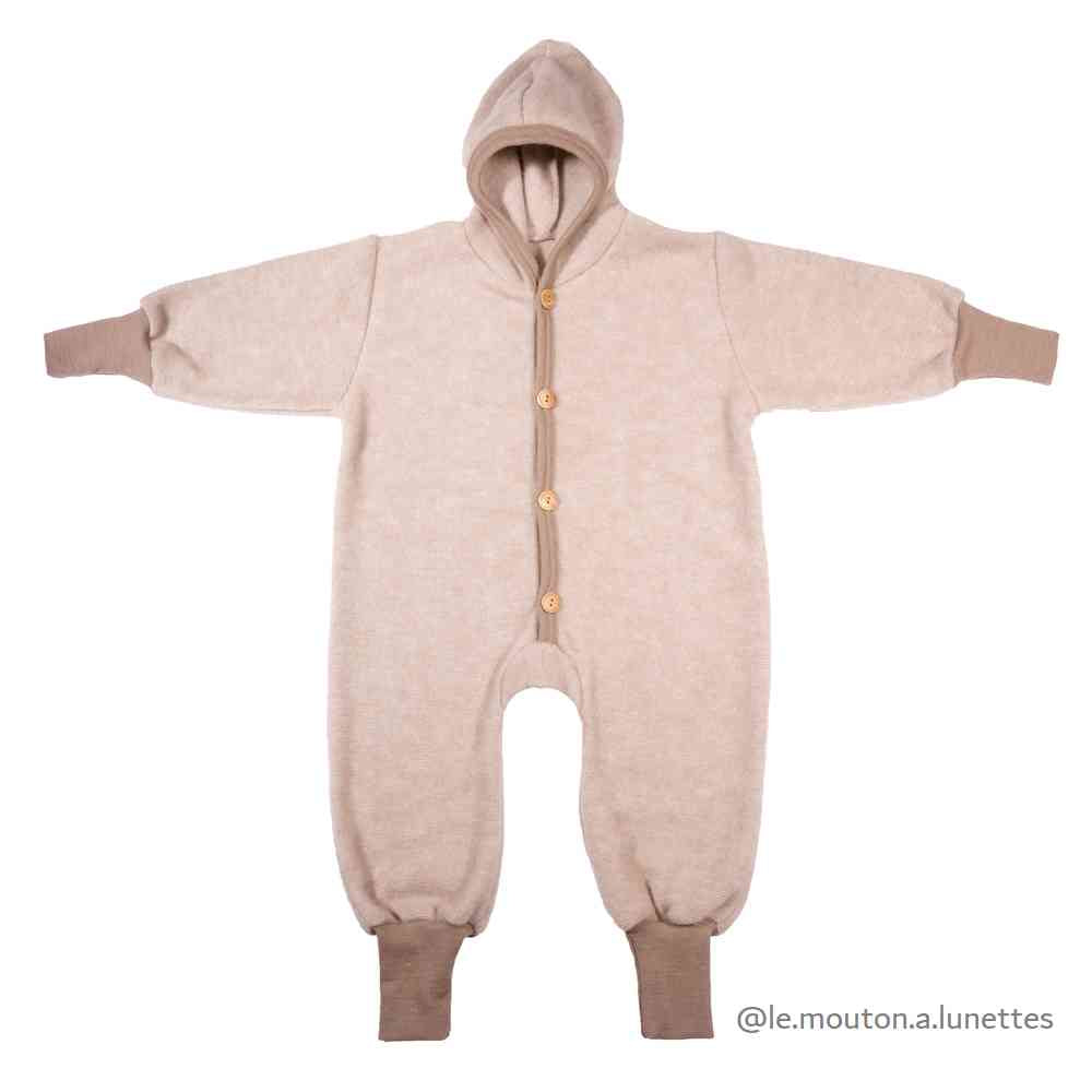 Combinaison pilote bébé laine polaire bio Cosilana évolutive beige latte