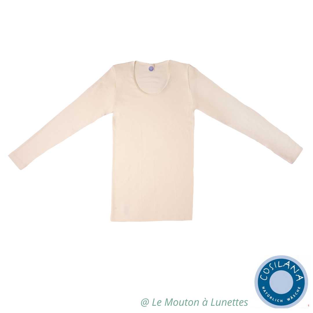 tricot femme cosilana laine mérinos soie manches longues bio sous-couche thermique écru naturel