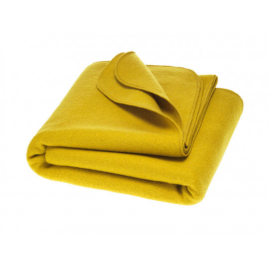 Couverture Disana en laine bouillie bio Grande couverture Disana living jaune curry
