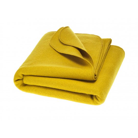 Couverture Disana en laine bouillie bio Grande couverture Disana living jaune curry