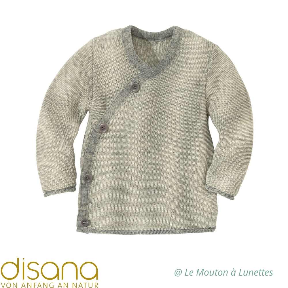 Gilet bébé tricoté disana en laine mérinos gris clair