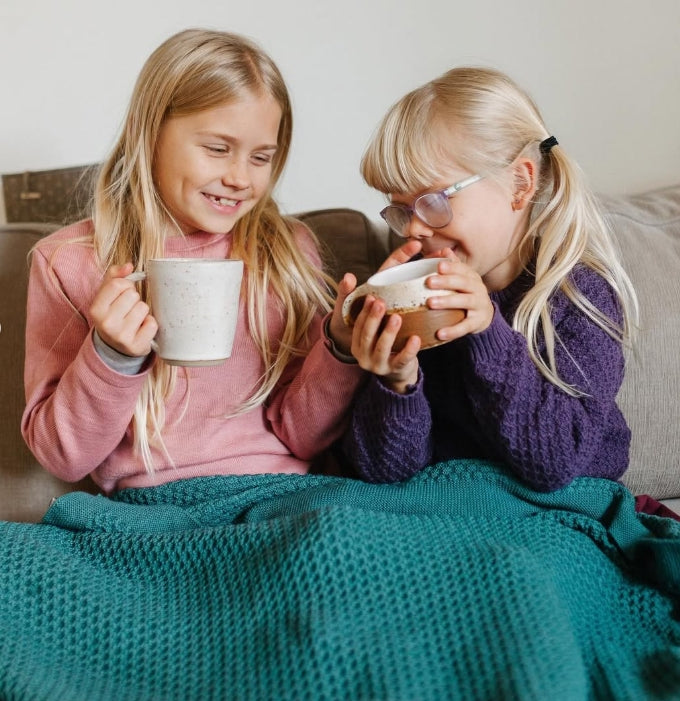 Grand plaid tricoté nid d'abeille en laine mérinos Bio - DISANA