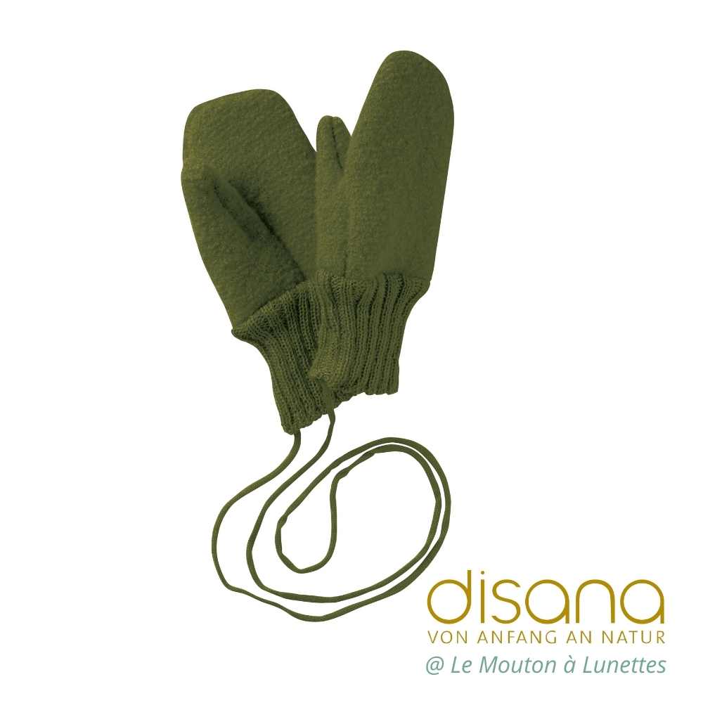 Moufles en laine bouillie enfant disana vert olive