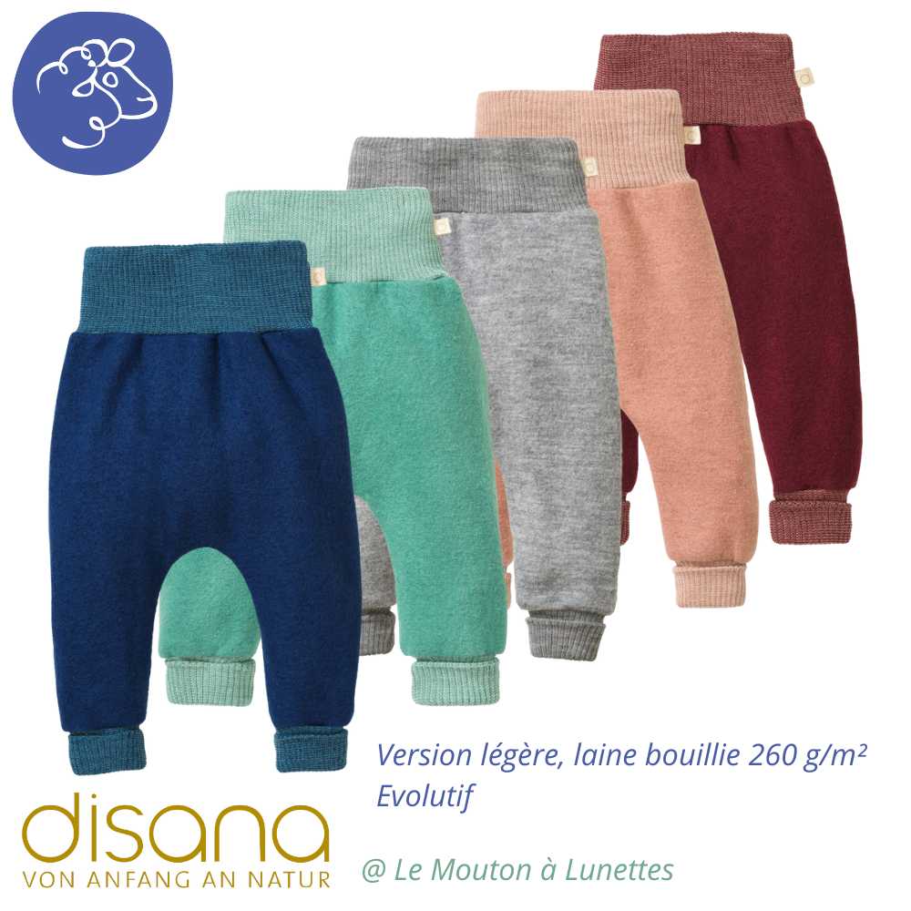 Pantalon bébé disana en laine bouillie fine légère mixte bio