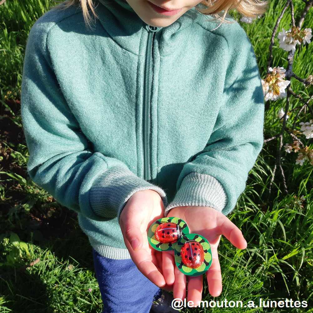 sweat disana pour enfant en laine bouillie bio fine légère col zippé menthe