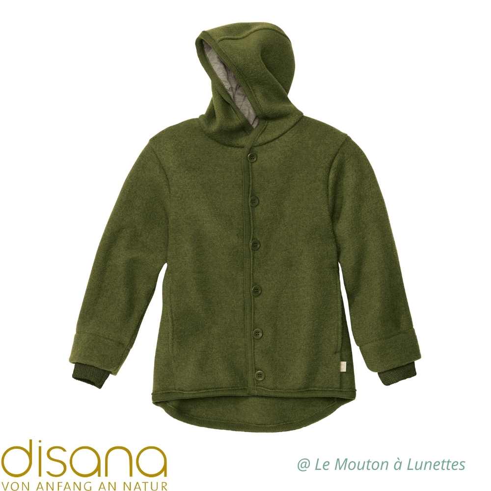 Veste disana en laine mérinos vert olive kaki pour enfant