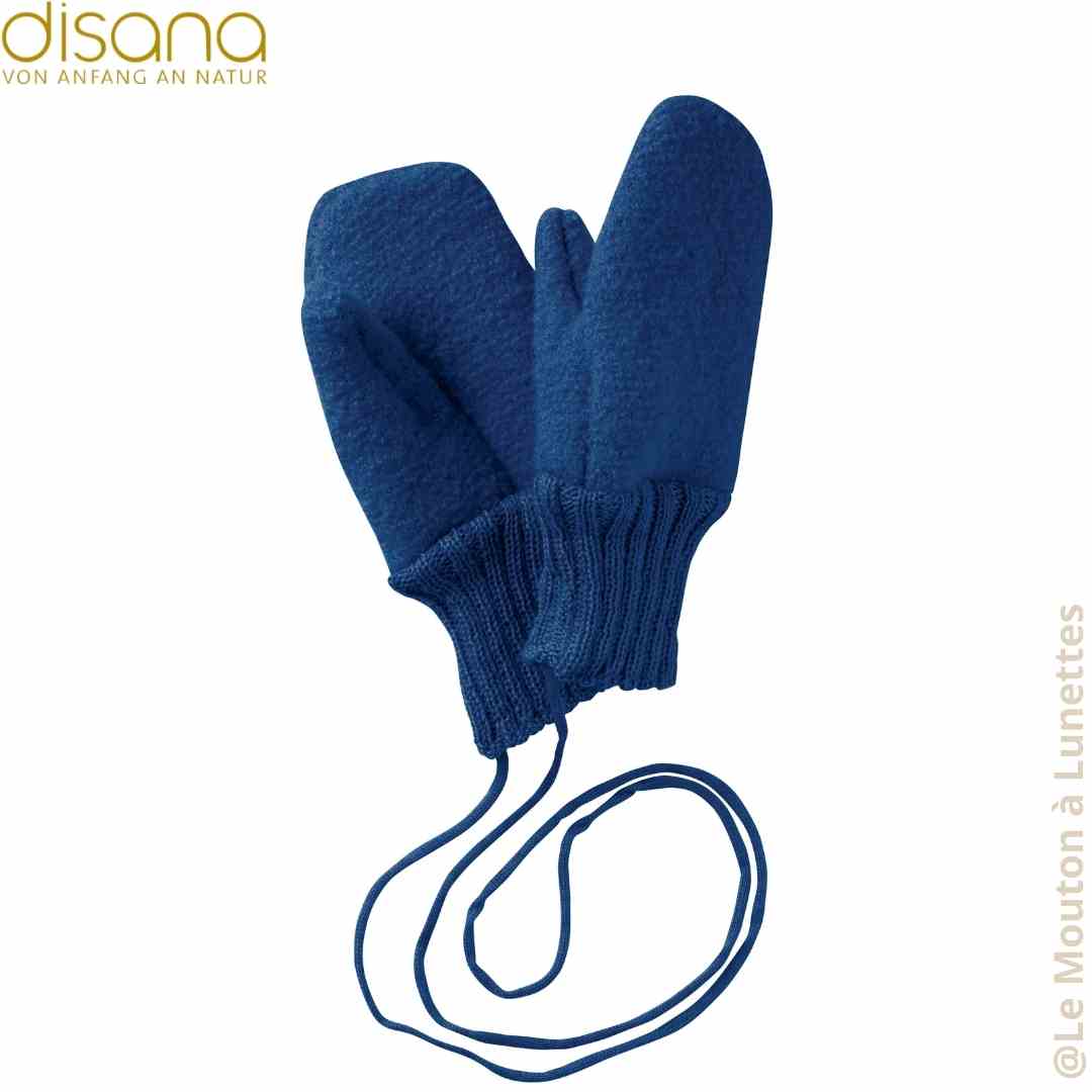 Moufles en laine bouillie bleu enfant disana