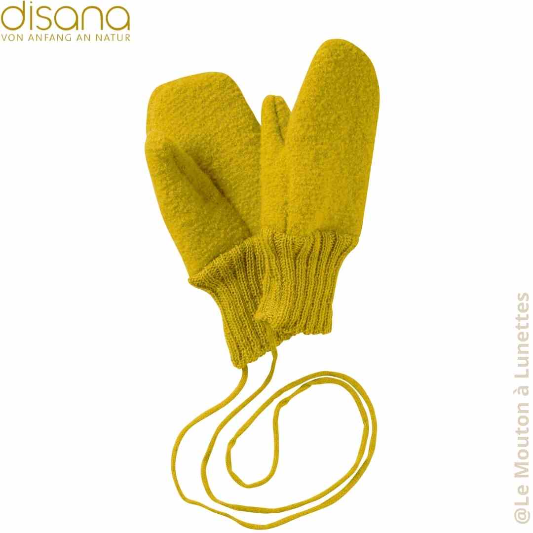 Moufles disana en laine bouillie jaune currry