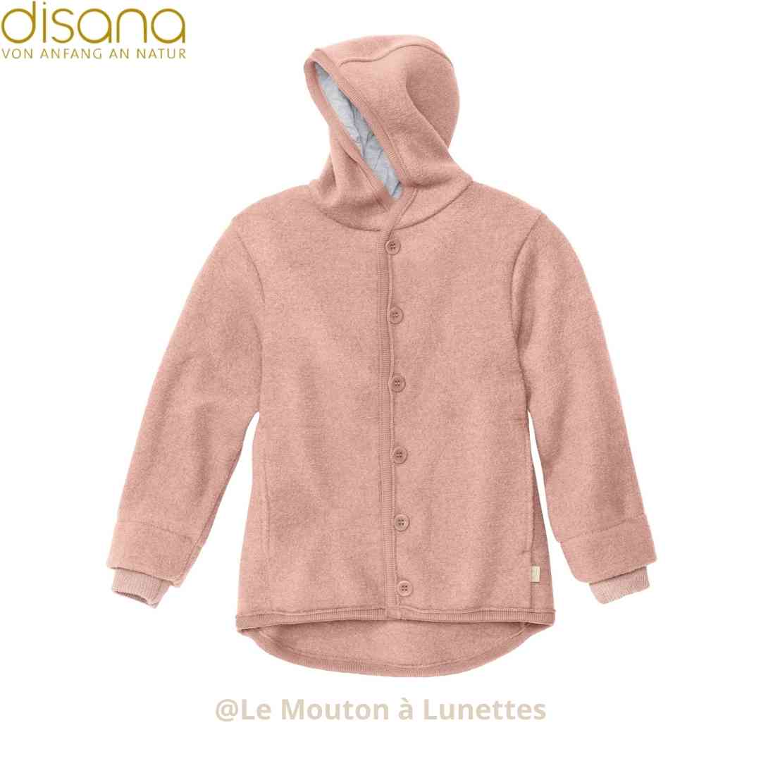 Veste en laine bouillie disana rose enfant