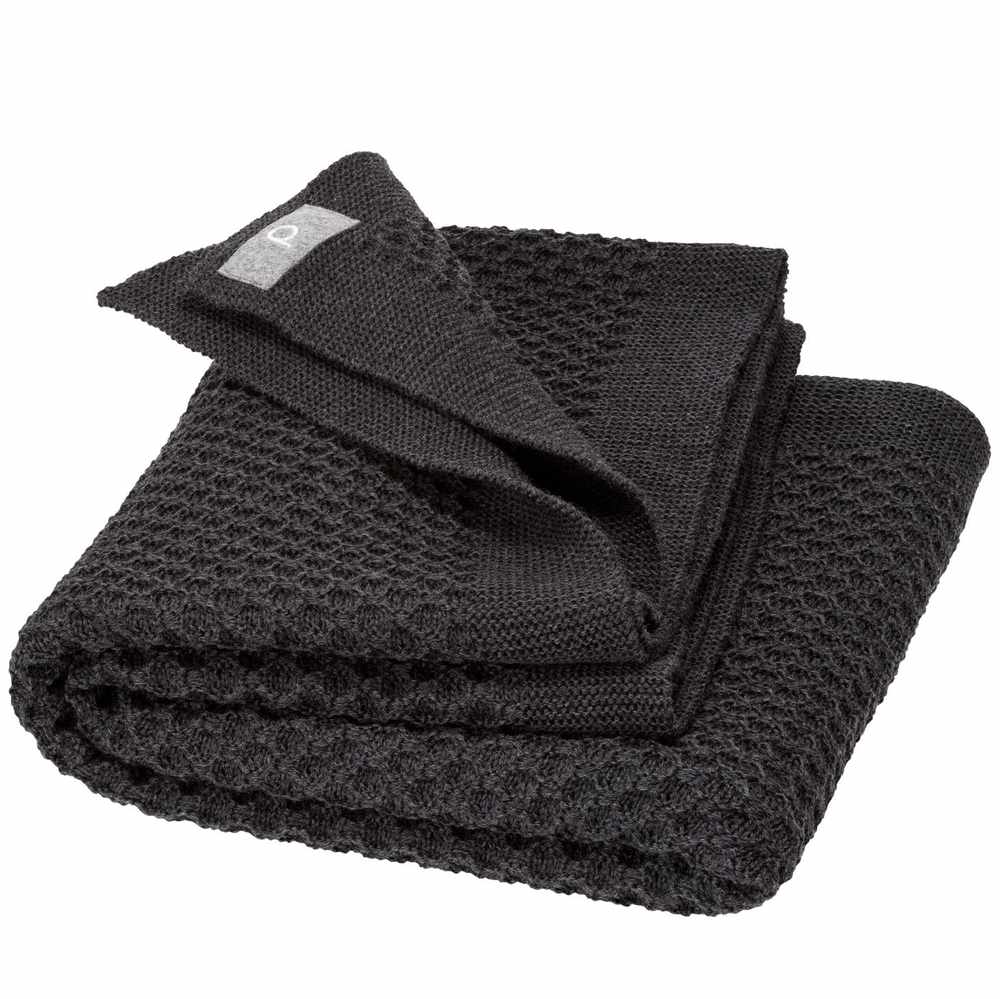 Couverture DISANA laine mérinos bio tricotée gris anthracite