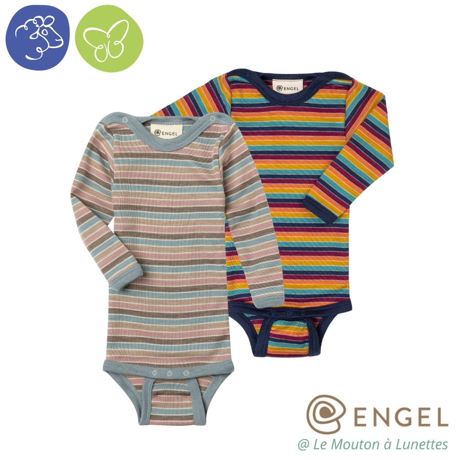 Body laine et soie Multicolore manches longues bébé - Mérinos Bio ENGEL NATUR