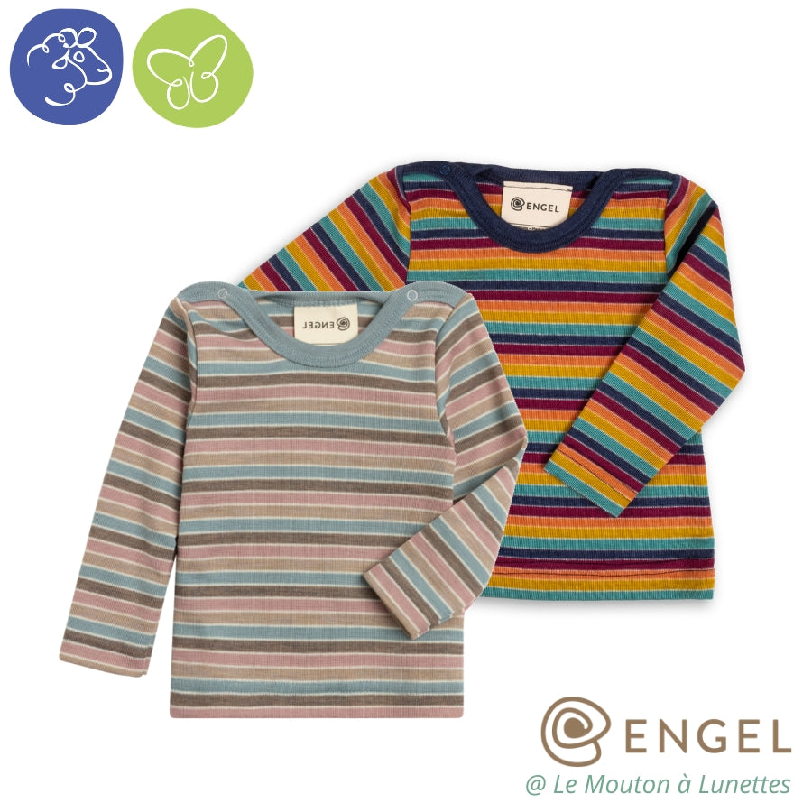Haut manches longues laine et soie multicolore bébé - Mérinos Bio ENGEL NATUR