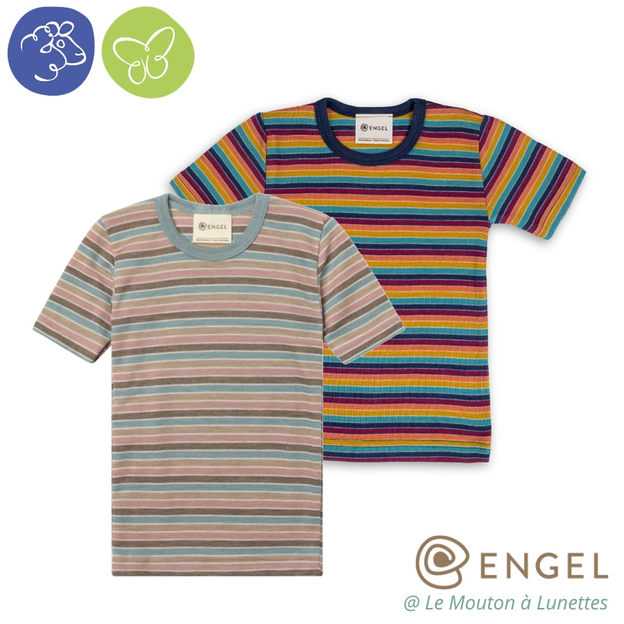 T-shirt multicolore laine et soie manches courtes enfant - Mérinos Bio ENGEL NATUR