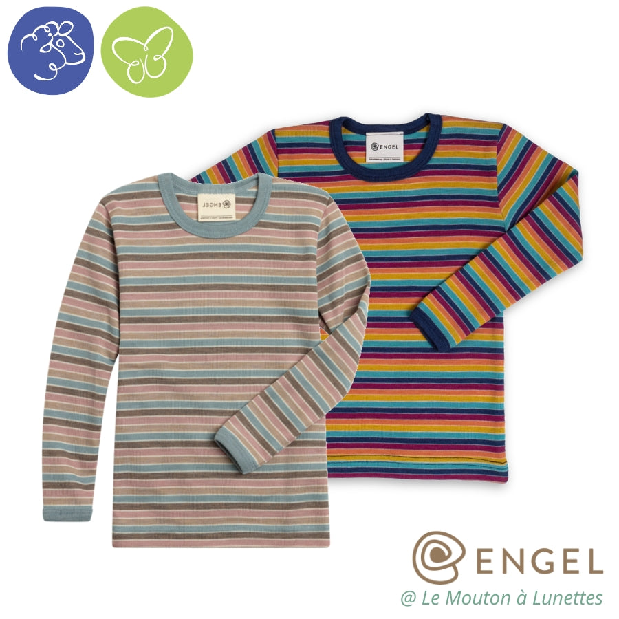 T-shirt multicolore laine et soie manches longues enfant - Mérinos Bio ENGEL NATUR