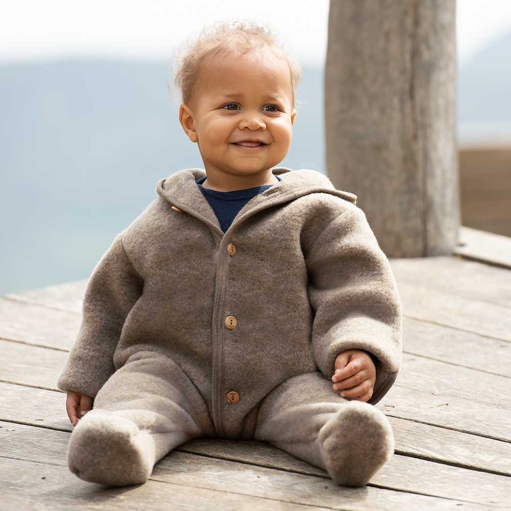 combinaison polaire de laine naturelle bio mérinos engel natur combinaison chaude hiver avec revers brun noix
