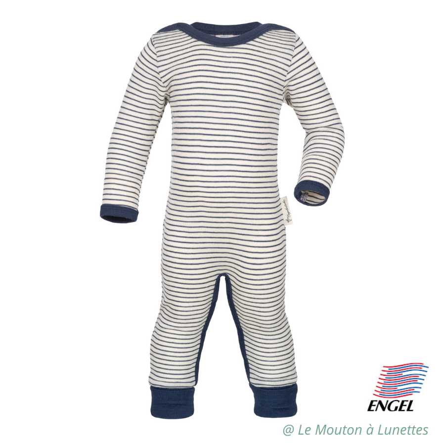 pyjama engel natur laine et soie pour bébé bio sans pieds bleu