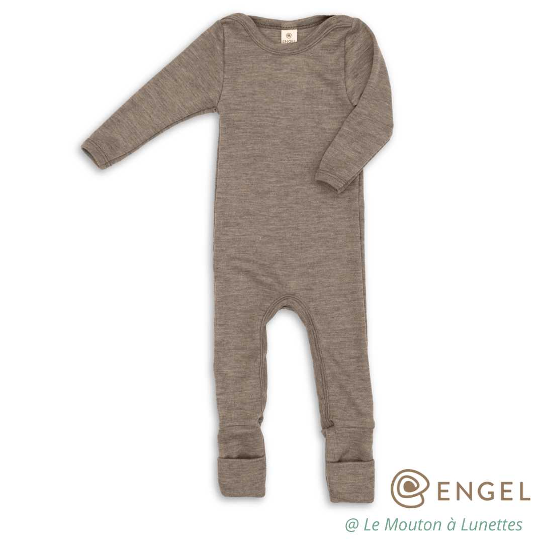 pyjama engel natur laine et soie pour bébé bio avec rabats revers aux pieds brun noix
