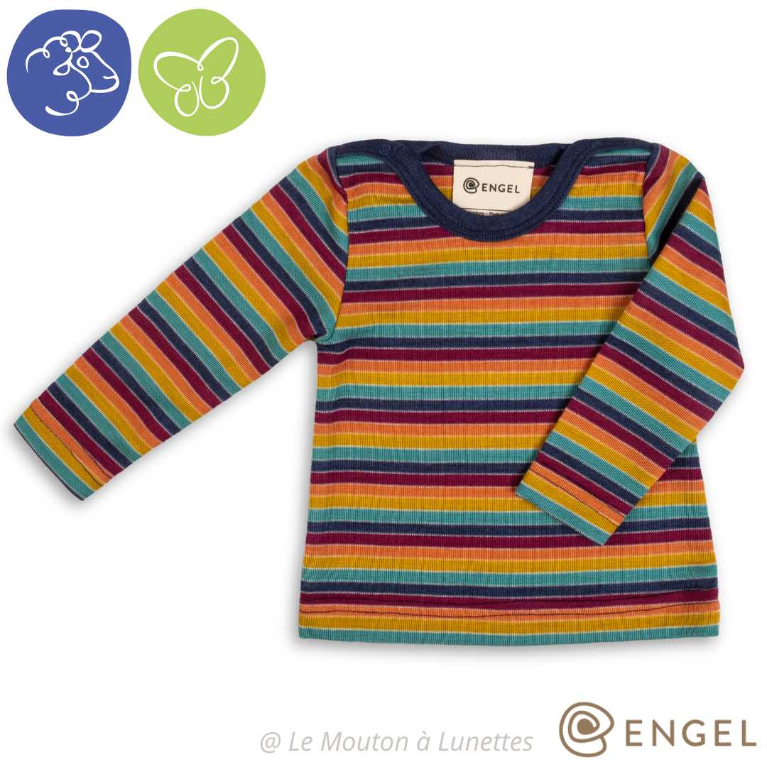haut laine soie bébé multicolore engel natur rayures arc en ciel laine mérinos bio