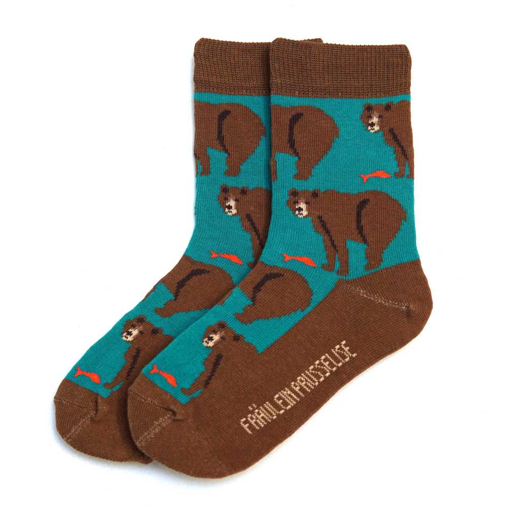 chaussettes coton bio motif ours brun fraulein prusselise enfant et adulte