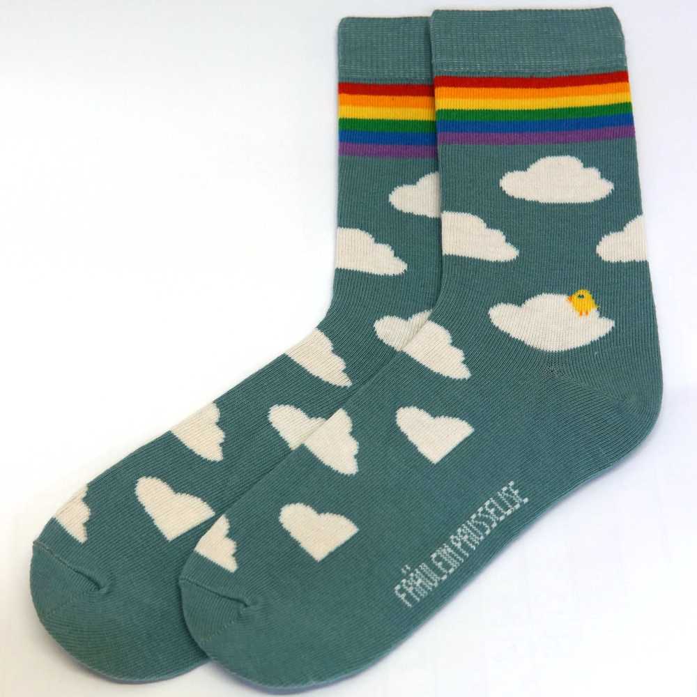 chaussettes coton bio motif nuages arc en ciel fraulein prusselise enfant et adulte