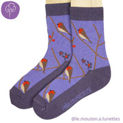 Chaussettes en coton bio "Birdy" lilas - pointures 19 à 42 - Fräulein Prusselise