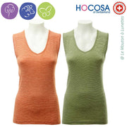 débardeur femme col V en coton laine soie naturel et bio orange et olive chinés HOCOSA Le mouton à Lunettes