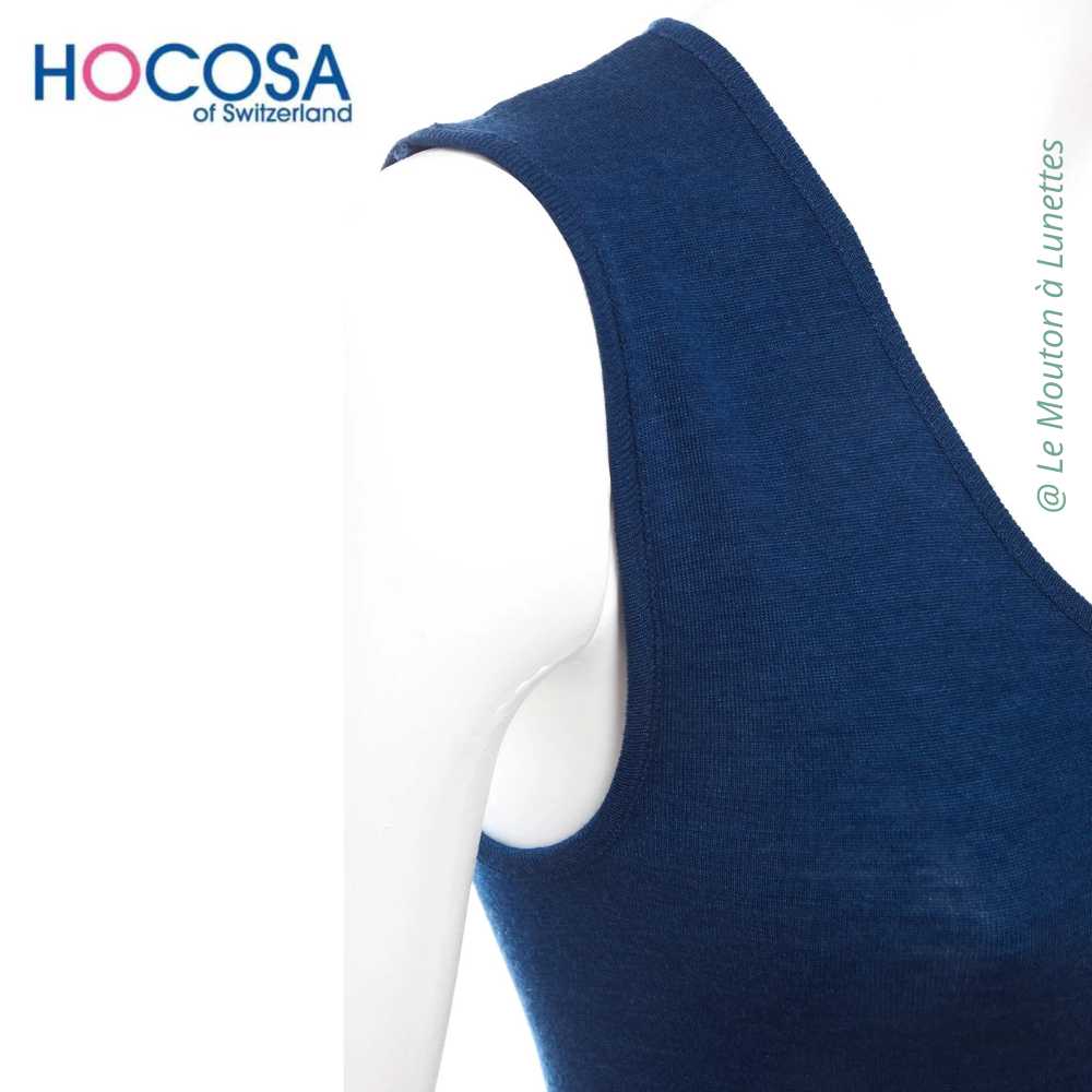 débardeur femme col V en laine merinos bio et soie naturelle bleu marine saphir HOCOSA Le mouton à Lunettes