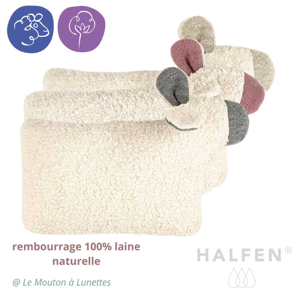 Coussin doudou mouton en laine et coton bio - HALFEN Strickerei