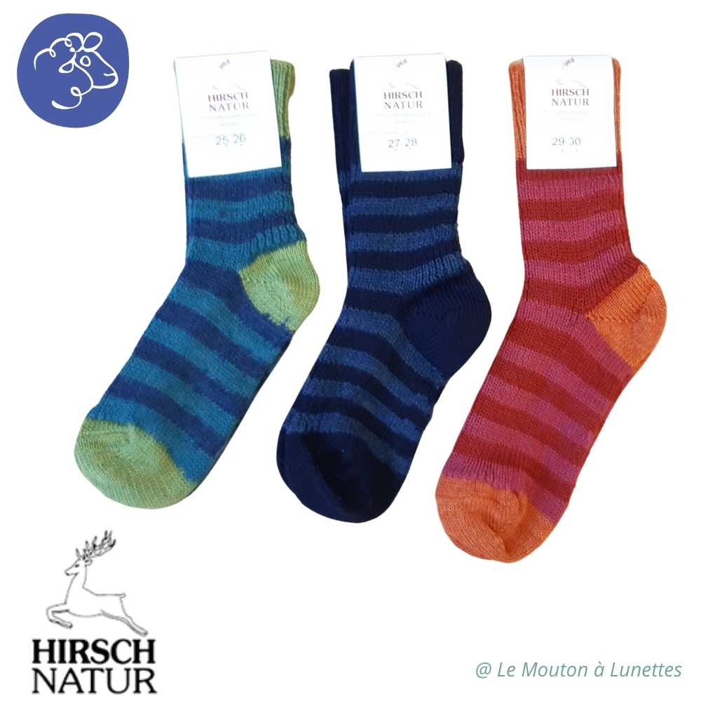Chaussettes hirsch natur en laine bio vierge enfant rayures