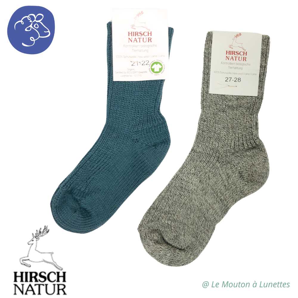 chaussettes pure laine bio hirsch natur mi-haute pour enfant et adulte