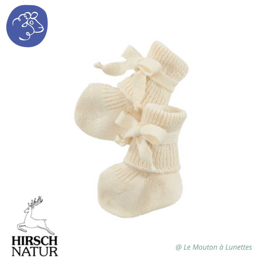 chaussons bébé pure laine hirsch natur chaussettes pour nouveau-né écru naturel
