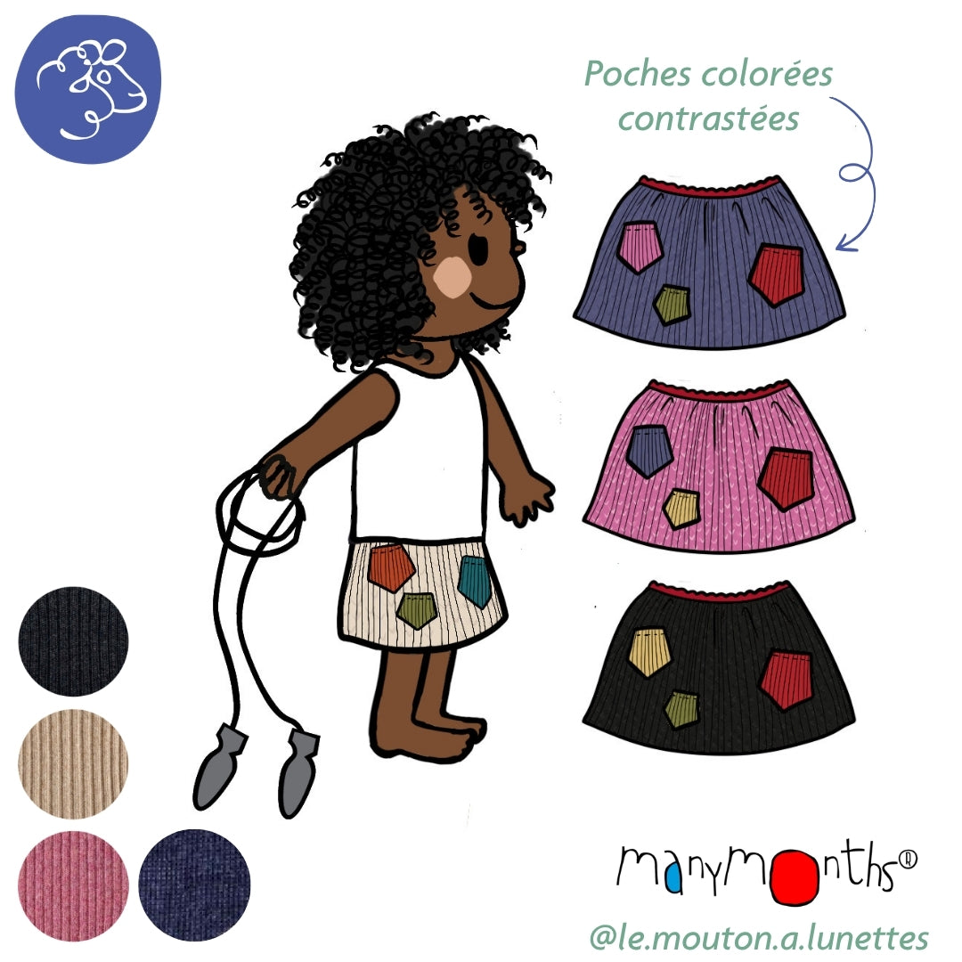 Jupe en laine mérinos avec poches "pierres précieuses" ManyMonths – PREVENTE 2026/27
