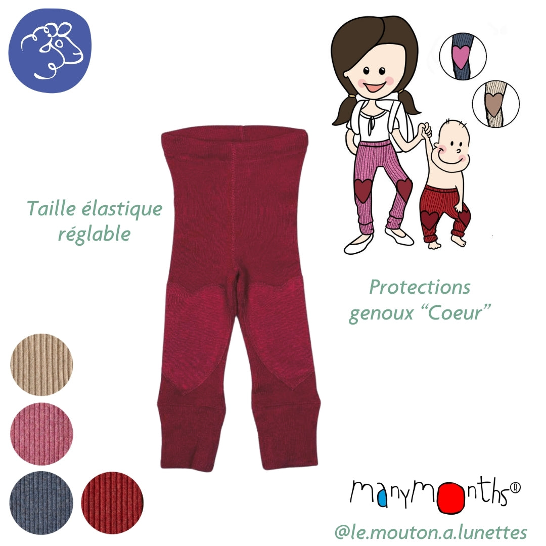 Leggings en laine ManyMonths évolutif avec Patches COEUR – PREVENTE 2026/27