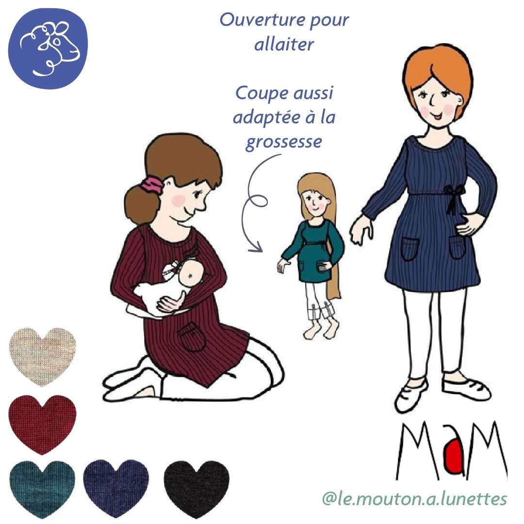 Robe tunique MaM en laine mérinos grossesse/allaitement – PREVENTE 2025/26