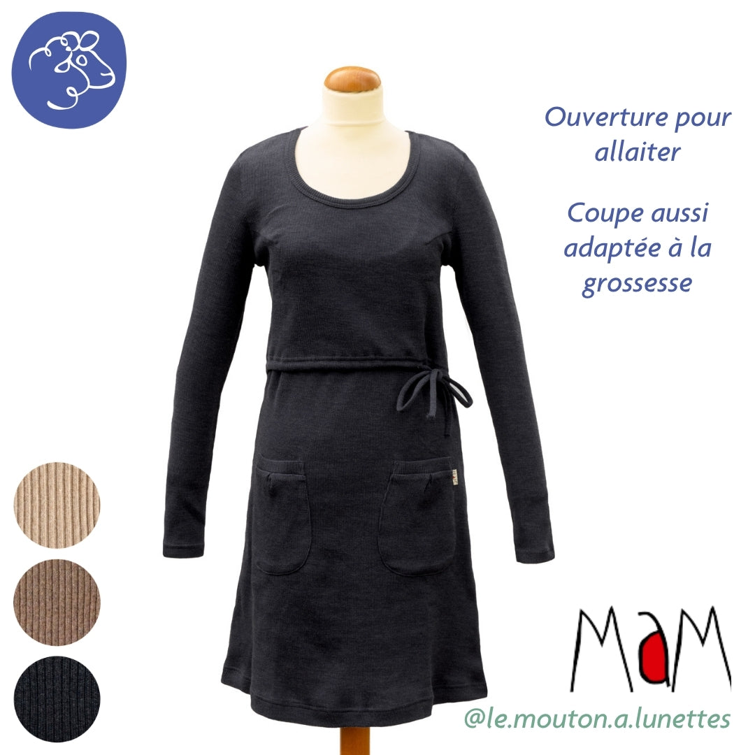 Robe tunique MaM en laine mérinos grossesse/allaitement –  PRECOMMANDE 2026/27