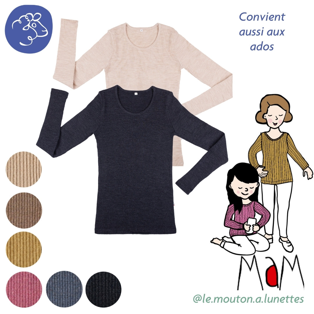 T-shirt laine mérinos MaM manches longues femme et ado - PRECOMMANDE 2026/27