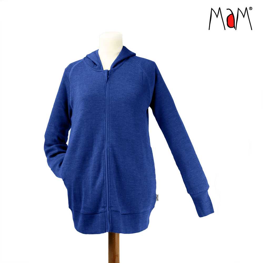 veste à capuche laine mérinos femme gilet zip MAM fermeture éclair bleu classic
