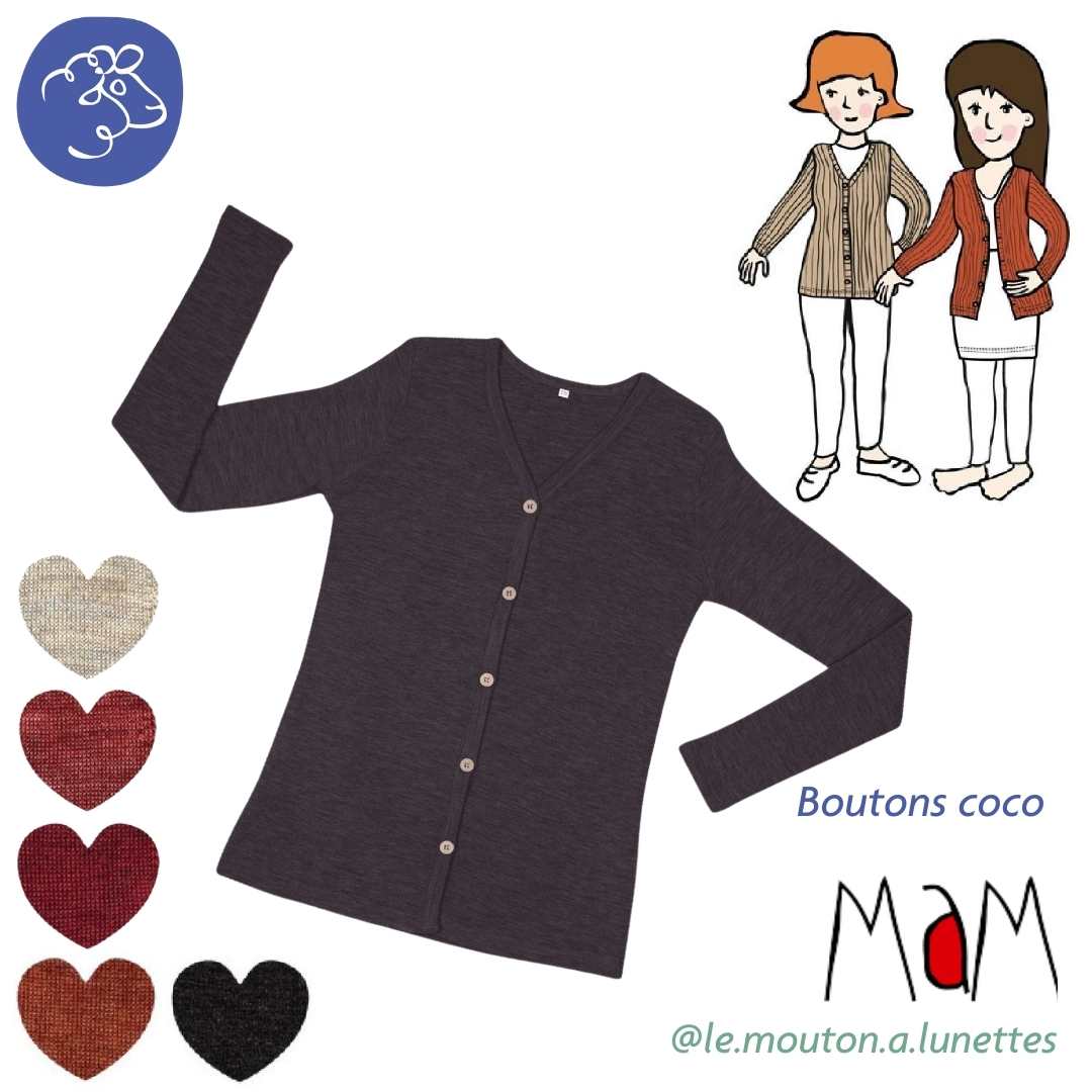 Cardigan femme en laine mérinos avec boutons coco MaM – PREVENTE 2025/26