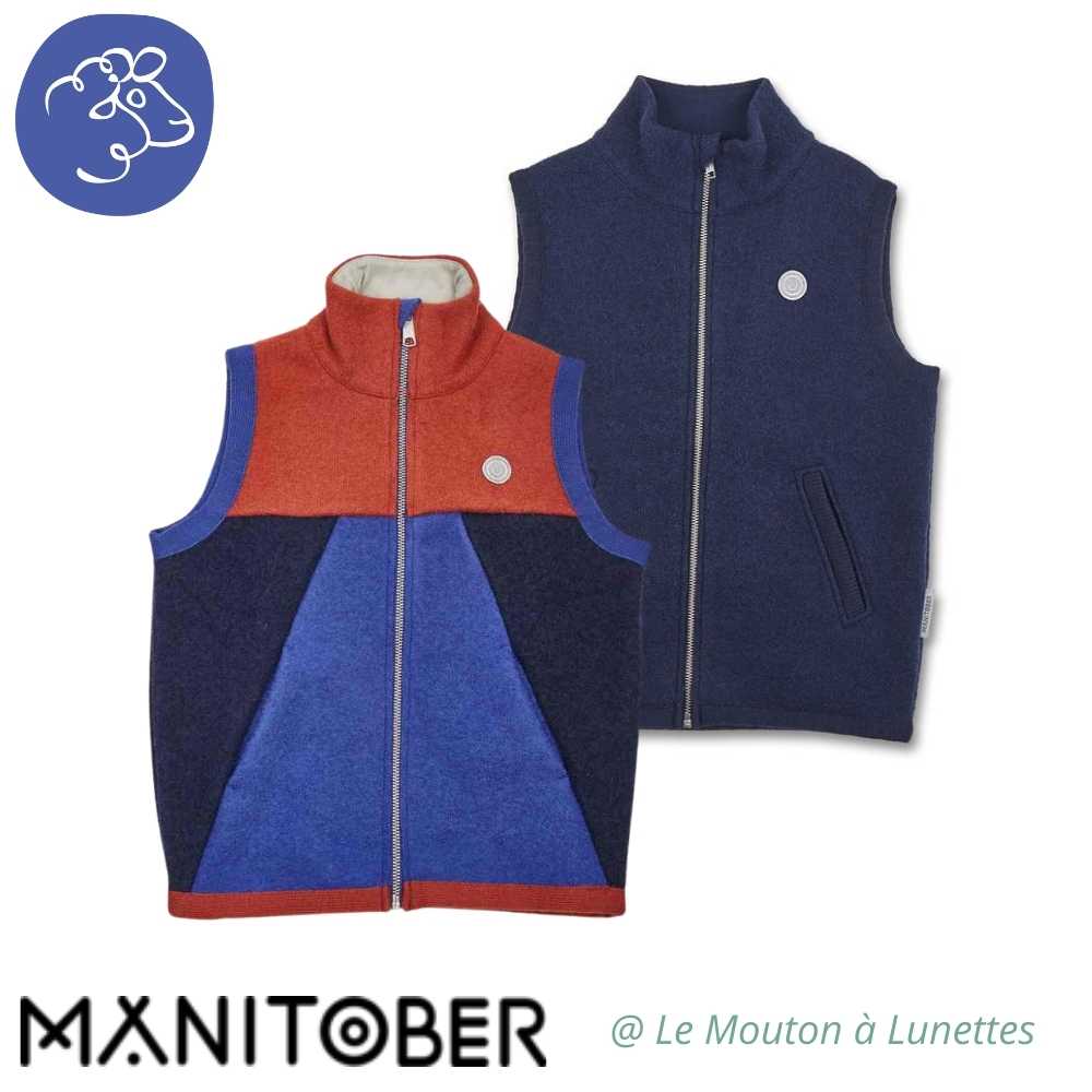 Manitober veste sans manches zip enfant laine bio outdoor