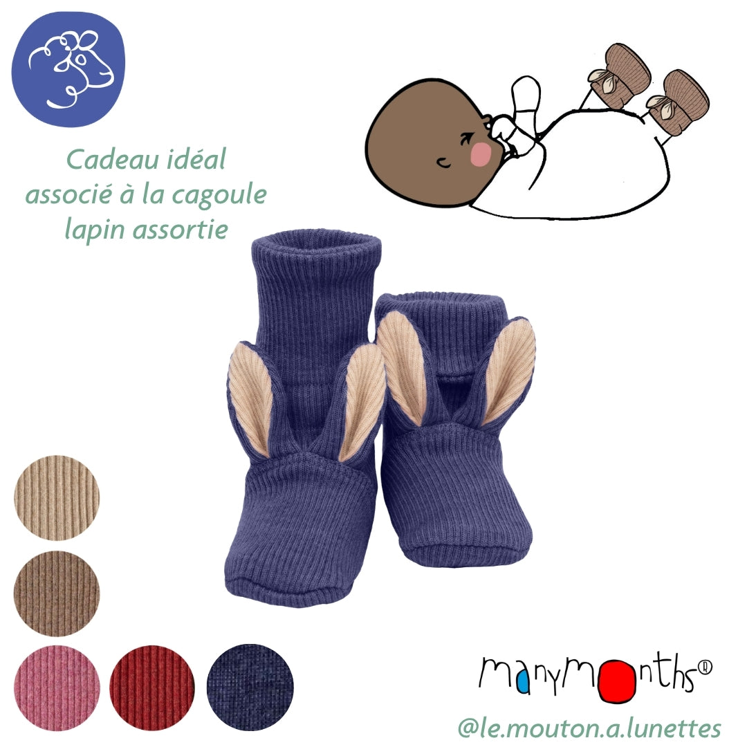 ManyMonths Chaussons lapin pour bébé en laine mérinos - Bunny Booties ManyMonths en laine mérinos – collection 2026/2027