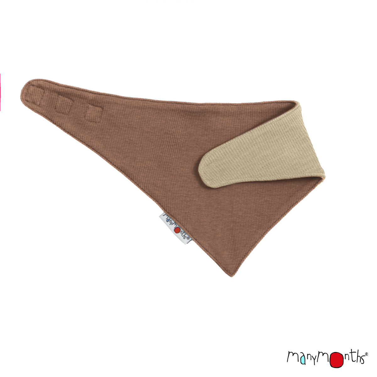 Bandana ManyMonths évolutif et réversible en laine mérinos, coloris beige Callisto Moon et écru Toasted Coconut – collection 2026/2027