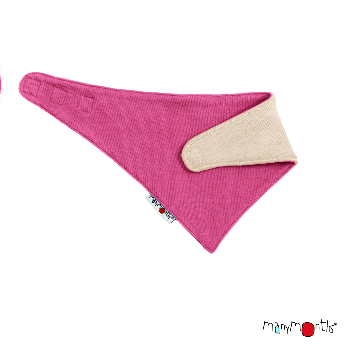 Bandana ManyMonths évolutif et réversible en laine mérinos, coloris rose Nebula Pink et écru Toasted Coconut – collection 2026/2027