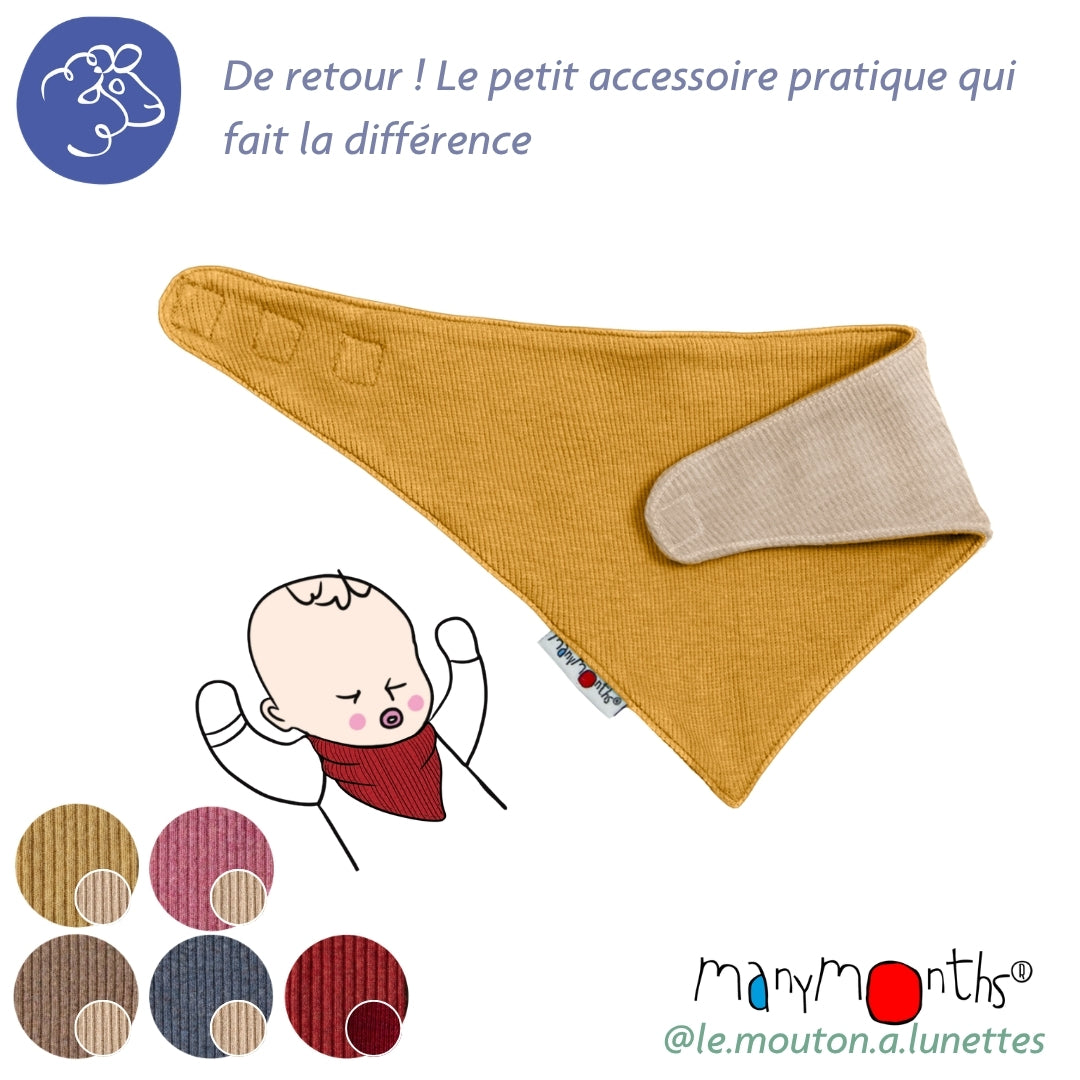 ManyMonths Bandana Manymonths évolutif et réversible - Petit foulard-bavoir en laine mérinos en laine mérinos – collection 2026/2027