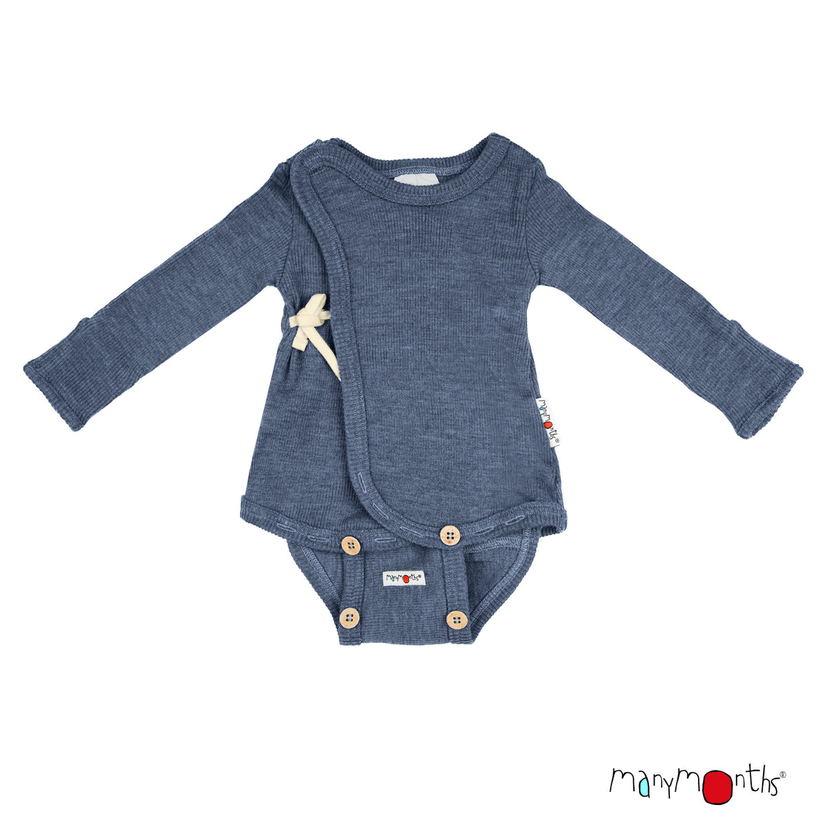 Body kimono en laine mérinos évolutif ManyMonths, coloris bleu Moondust Blue – collection 2026/2027