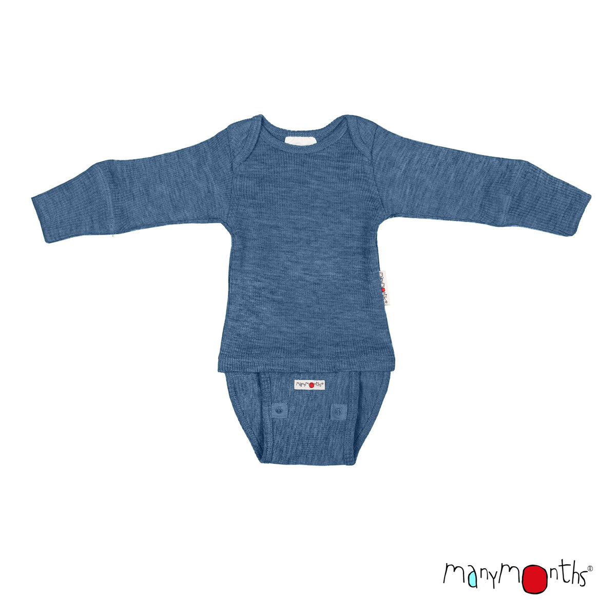 Body/Shirt ManyMonths évolutif en laine mérinos, coloris bleu Moondust Blue – collection 2026/2027