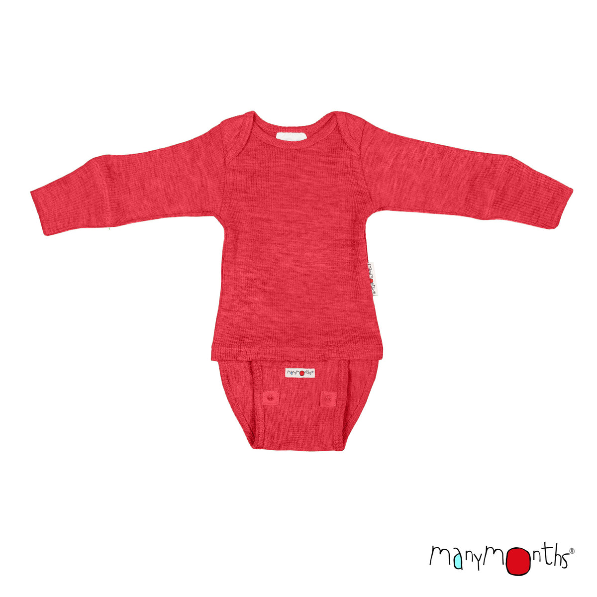 Body/Shirt ManyMonths évolutif en laine mérinos, coloris rouge Aurora Red – collection 2026/2027