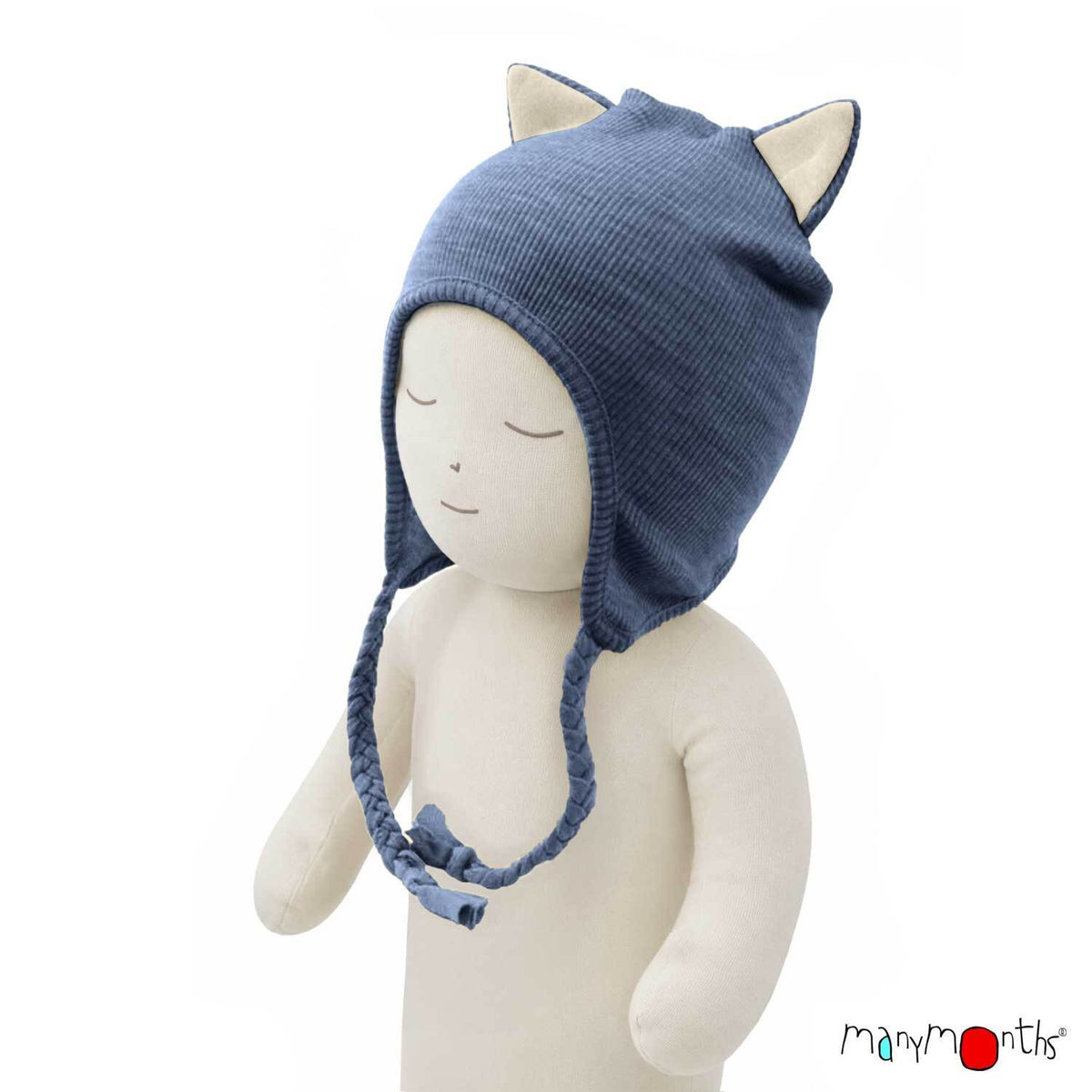 Bonnet Chat en laine mérinos ManyMonths, coloris bleu Moondust Blue – collection 2026/2027