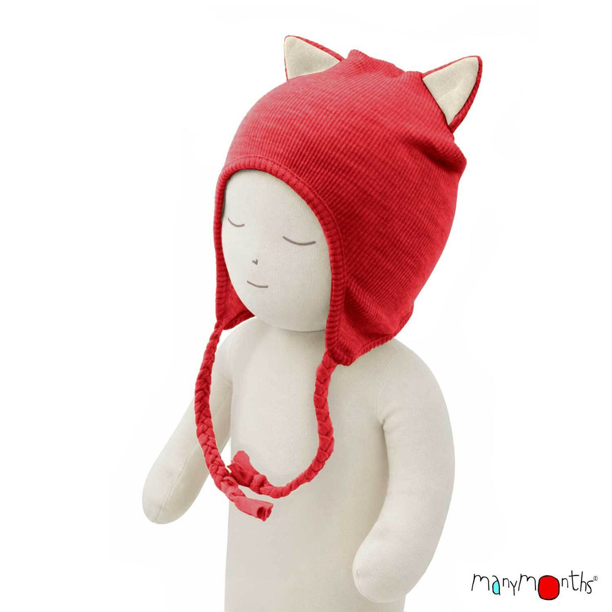 Bonnet Chat en laine mérinos ManyMonths, coloris rouge Aurora Red – collection 2026/2027