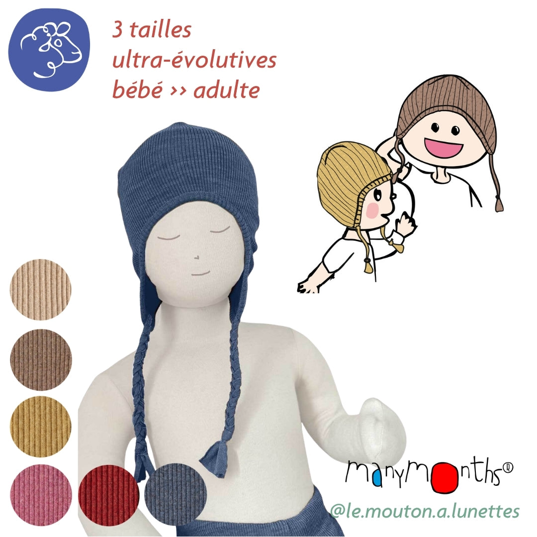 ManyMonths Bonnet en laine mérinos ManyMonths - Earflap beanie enfant et adulte en laine mérinos – collection 2026/2027